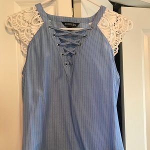Express blue and white lace up tank XS